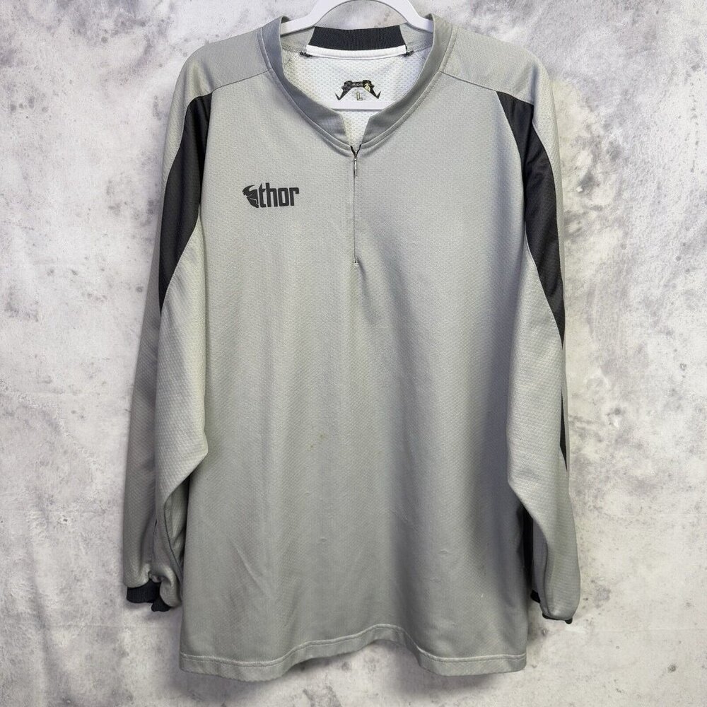 Thor Racing Jacket Mens Large Silver Gray 1/4 Zip Long Sleeve Motocross